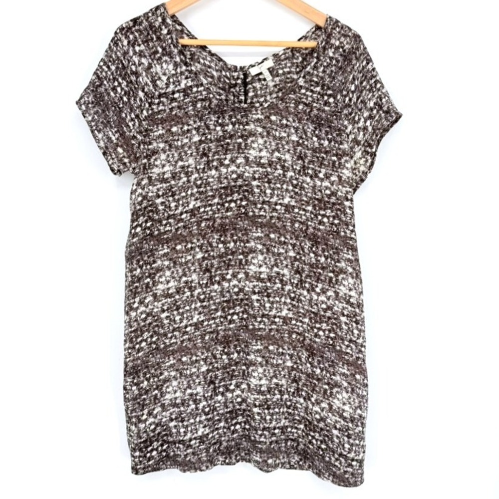Womens Black White 100% Silk Print Hook & Eye Back Shift Dress XS Brutalist 90s